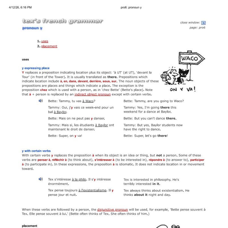 Tex’s French Grammar - pronoun y