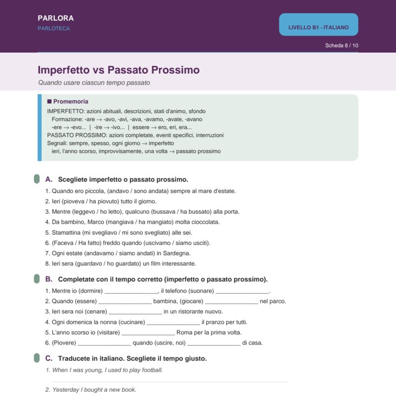 Imperfetto vs Passato Prossimo