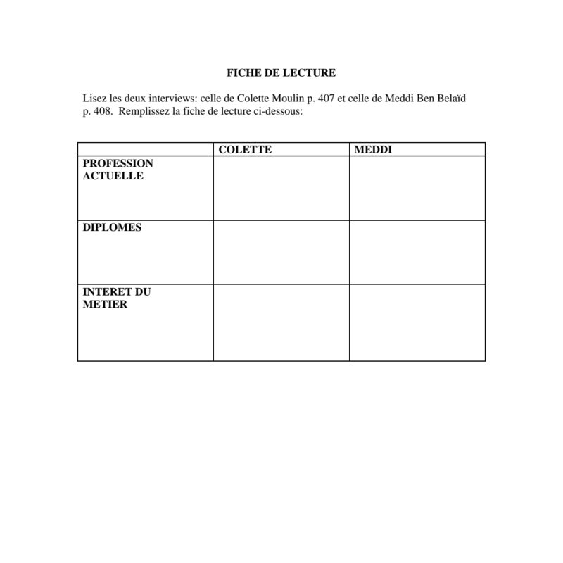 French II:  - Fiche de lecture