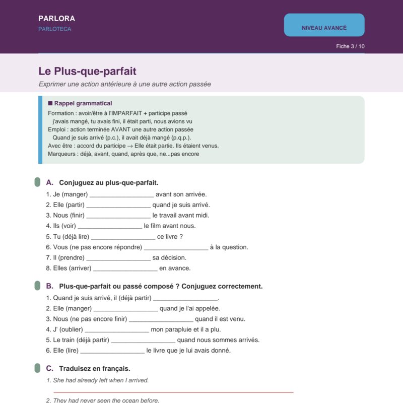 The Pluperfect (Le Plus-que-parfait)