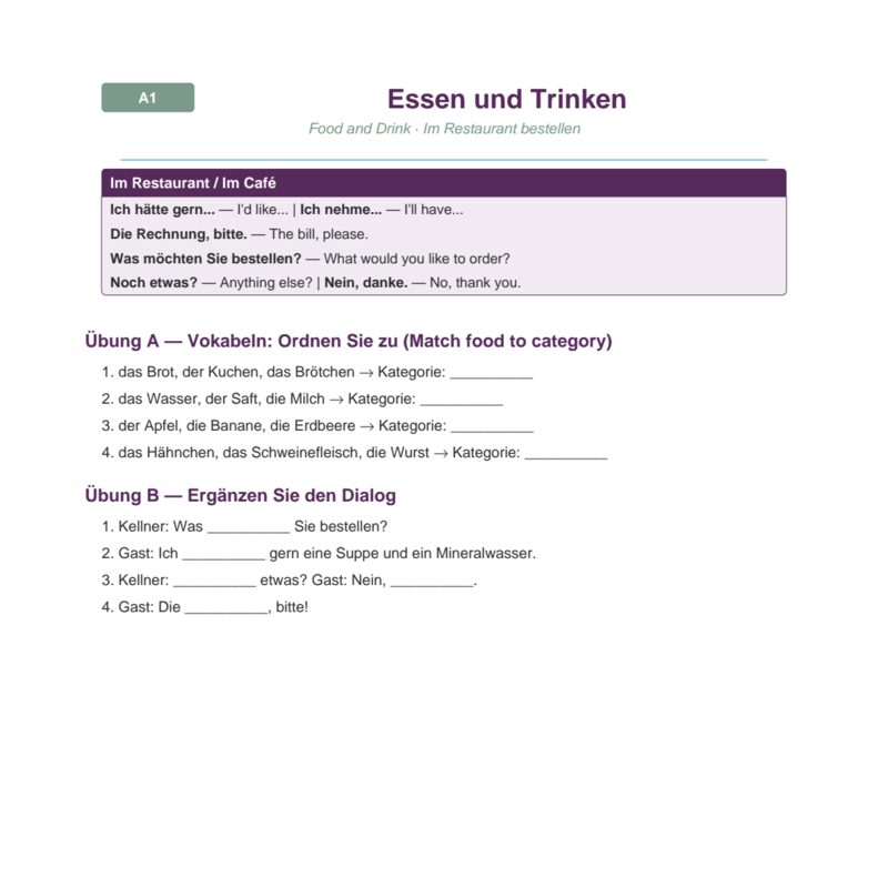 Essen und Trinken – Food and Drink