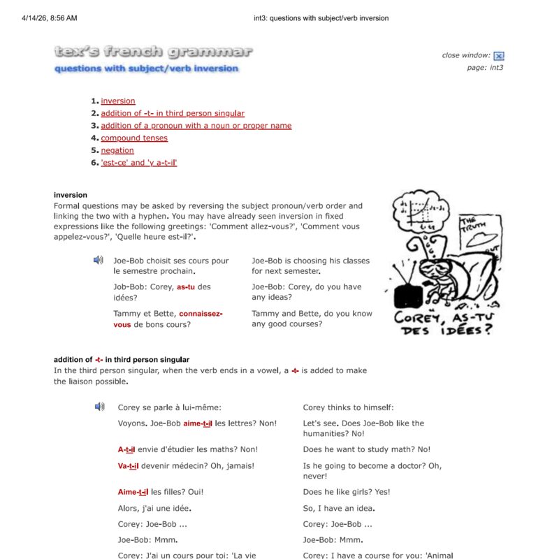 Tex’s French Grammar - Questions with inversion