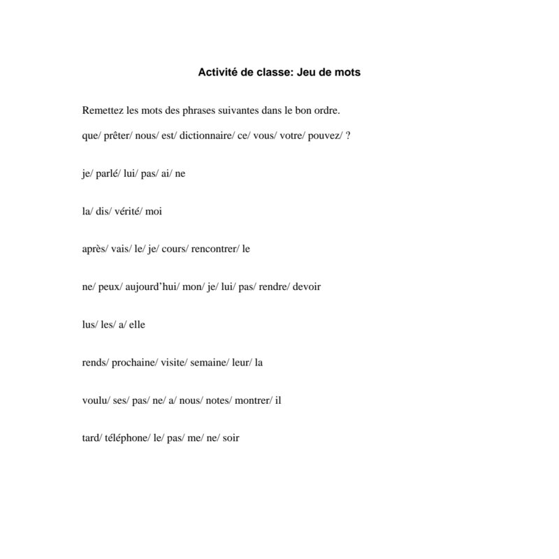 French II:  - Jeu de mots