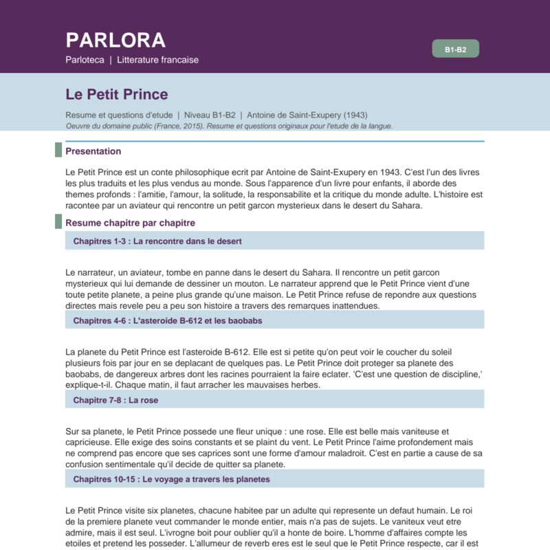 Le Petit Prince: Study Guide and Chapter Summaries