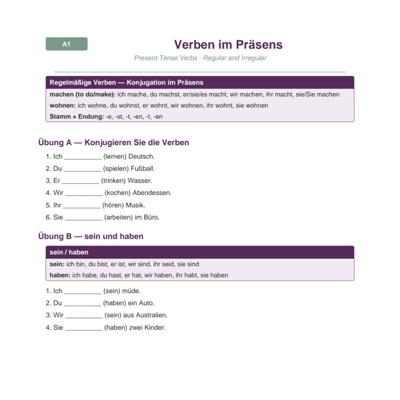 Verben im Präsens – Present Tense Verbs
