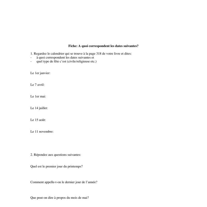 French II:  - A quoi correspondent les dates suivantes