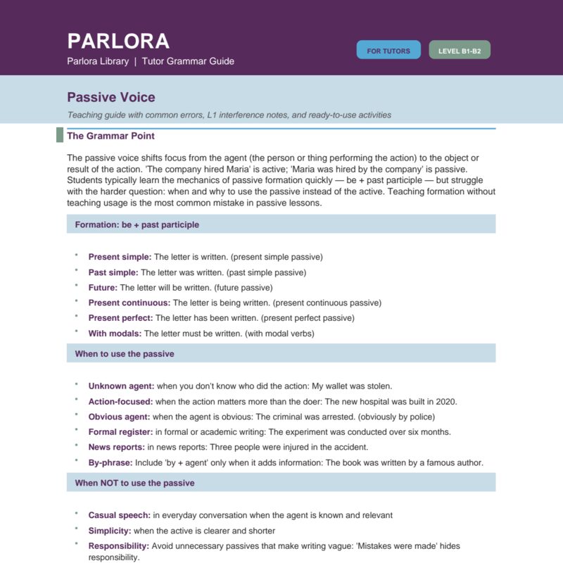 Passive Voice: A Tutor's Guide