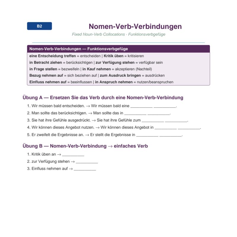Nomen-Verb-Verbindungen – Noun-Verb Collocations