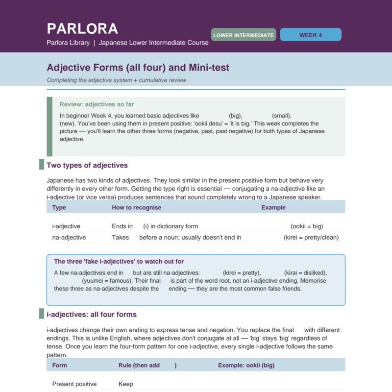 Adjective Forms (All Four) and Mini-Test (Weeks 1-4)