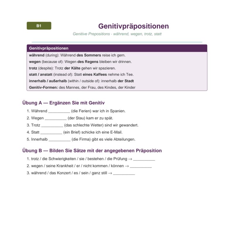 Genitivpräpositionen – Genitive Prepositions