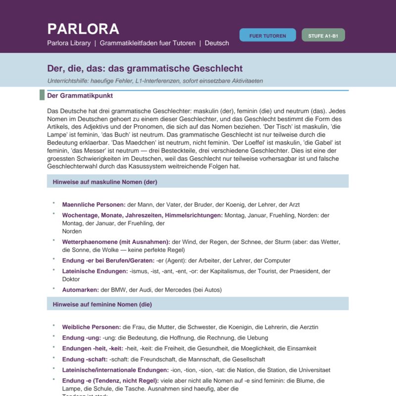 Der, die, das: das grammatische Geschlecht