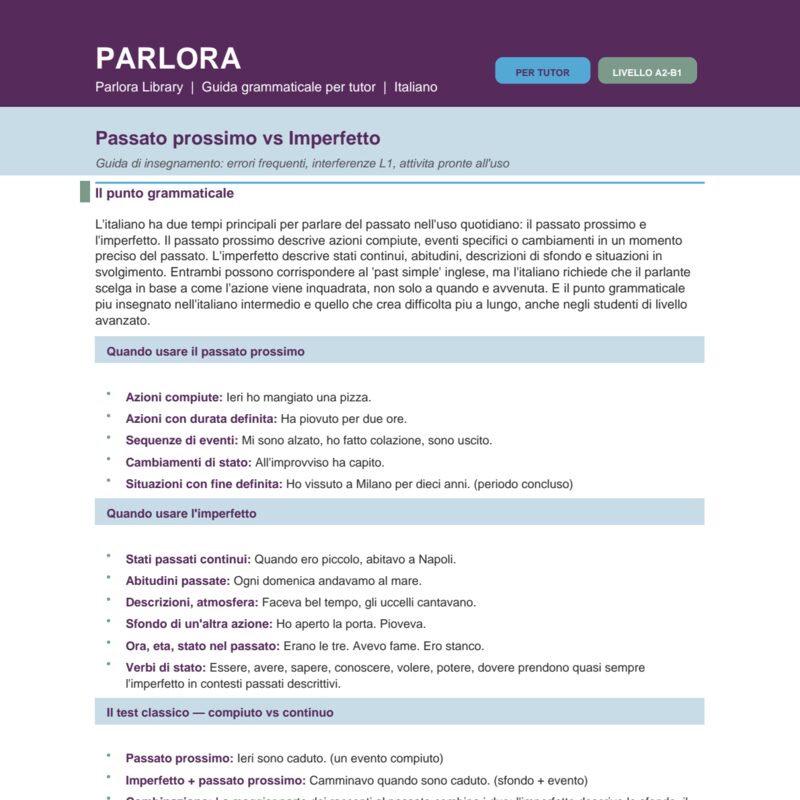 Passato Prossimo vs Imperfetto: Guida di insegnamento