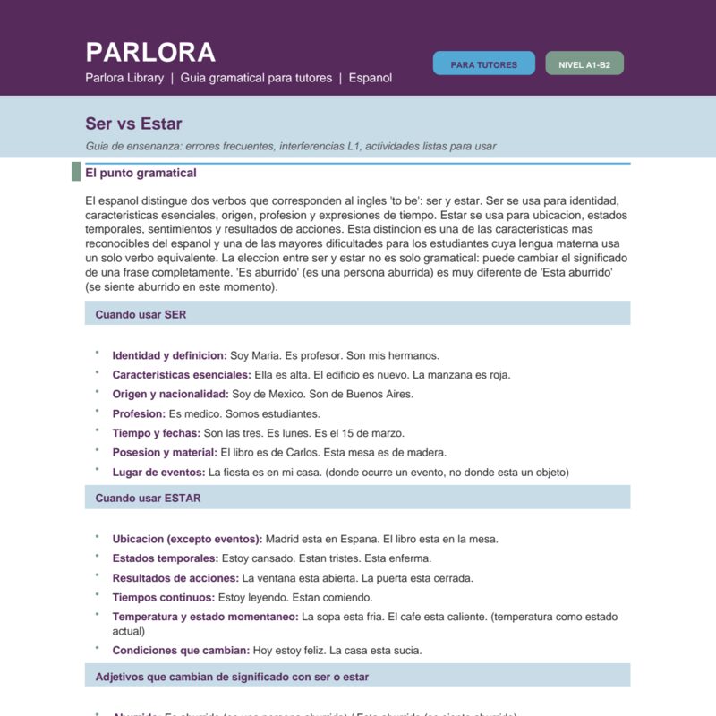 Ser vs. Estar: Guia de ensenanza