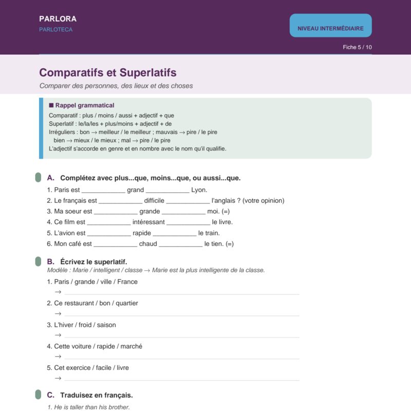 Comparatives & Superlatives in French