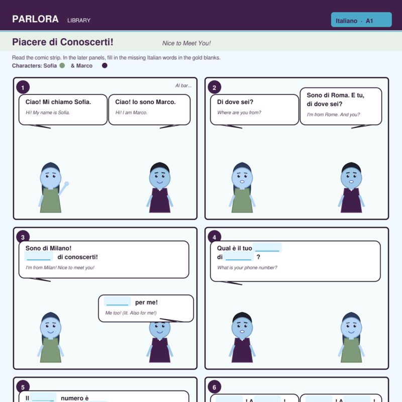 Piacere di Conoscerti! (Nice to Meet You!) Comic Strip