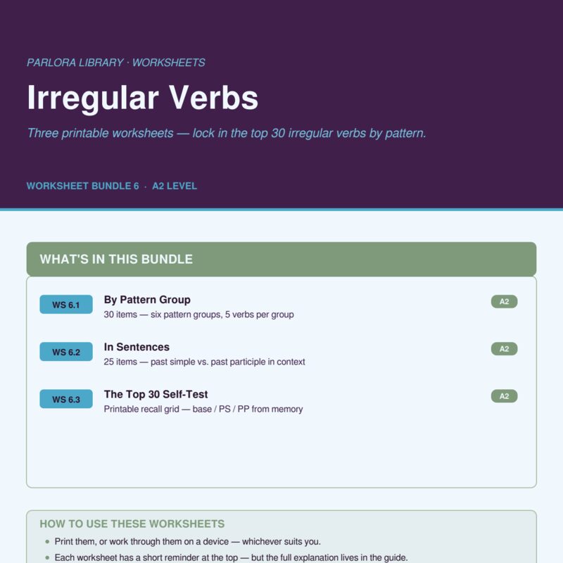 Irregular Verbs: By Pattern, In Sentences, and Self-Test