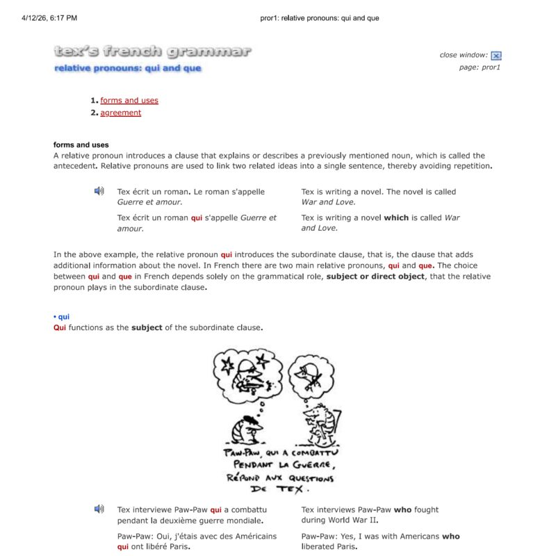 Tex’s French Grammar - relative qui vs que