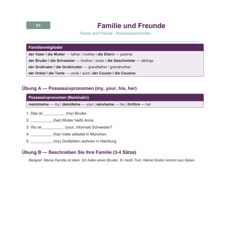 Familie und Freunde – Family and Friends