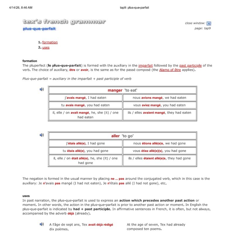 Tex’s French Grammar - plus-que-parfait