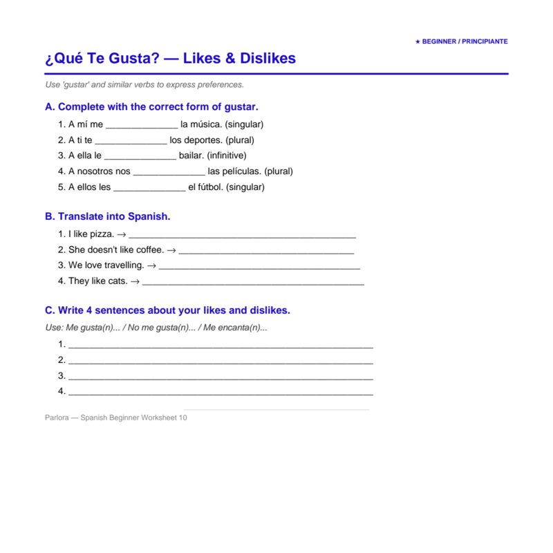 El Verbo Gustar — Likes & Dislikes