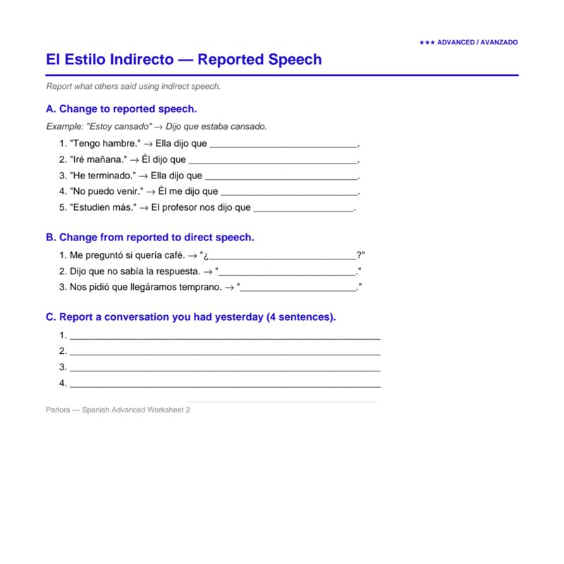 El Estilo Indirecto — Reported Speech
