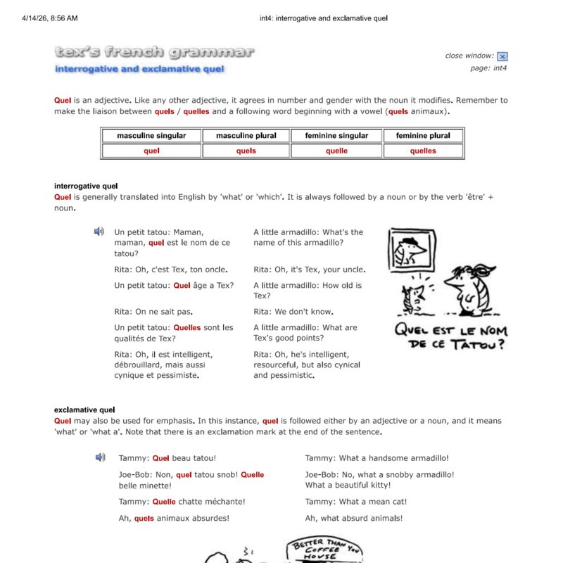 Tex’s French Grammar - interrogative and exclamative quel