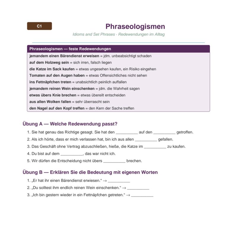 Phraseologismen und Redewendungen