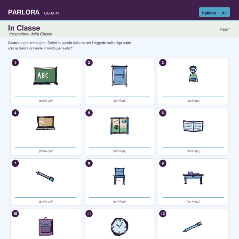In Classe: Classroom Vocabulary (Italian A1)