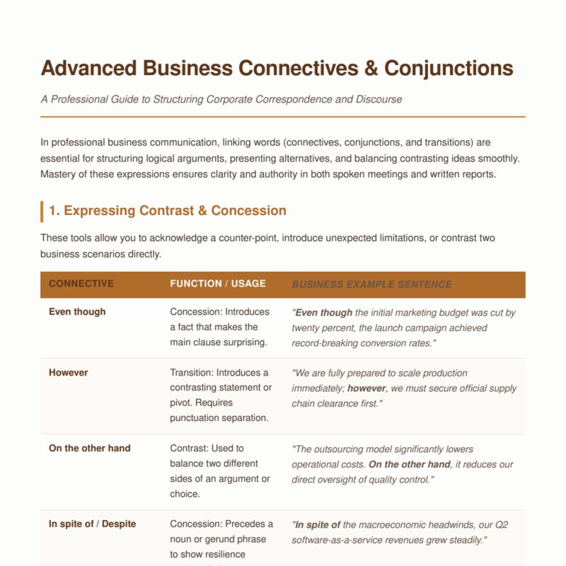 Advanced Business Connectives & Conjunctions Guide