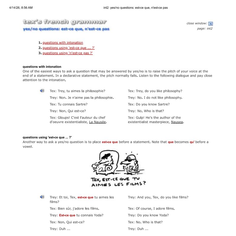 Tex’s French Grammar - yes or no questions
