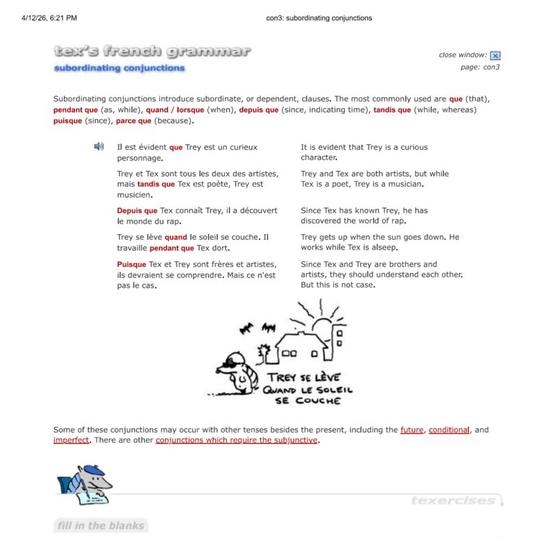 Tex’s French Grammar - subordinating conjunctions