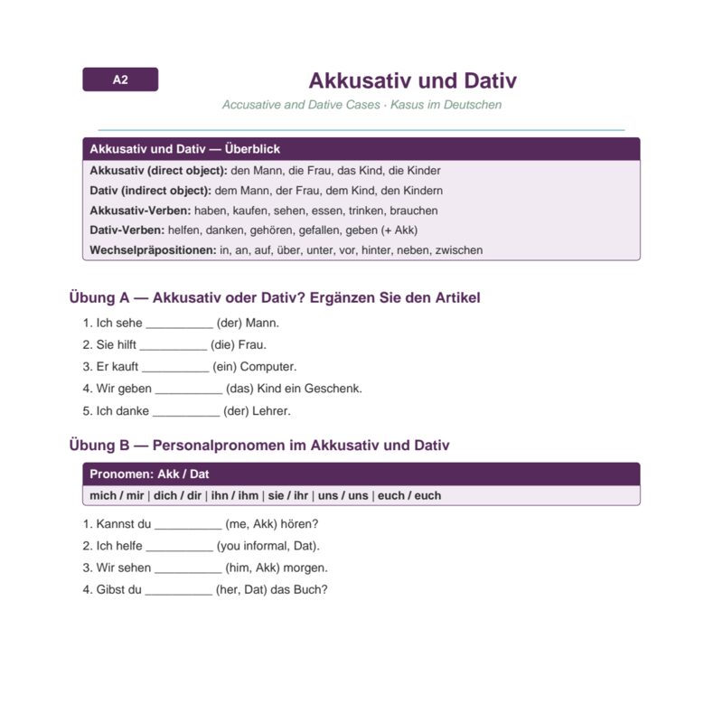 Akkusativ und Dativ – Accusative and Dative Cases