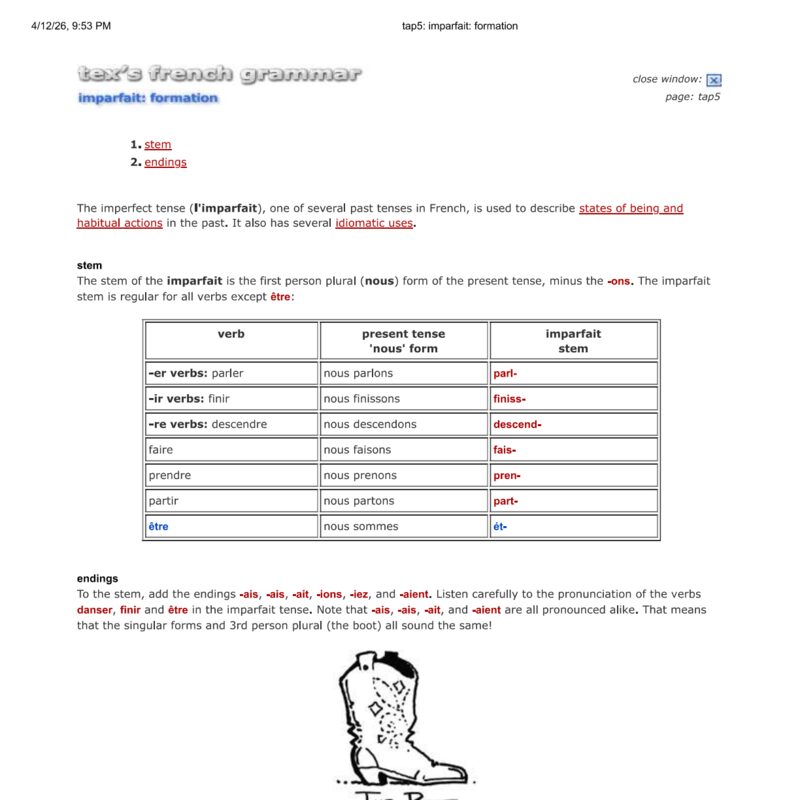 Tex’s French Grammar - Imperfect formation