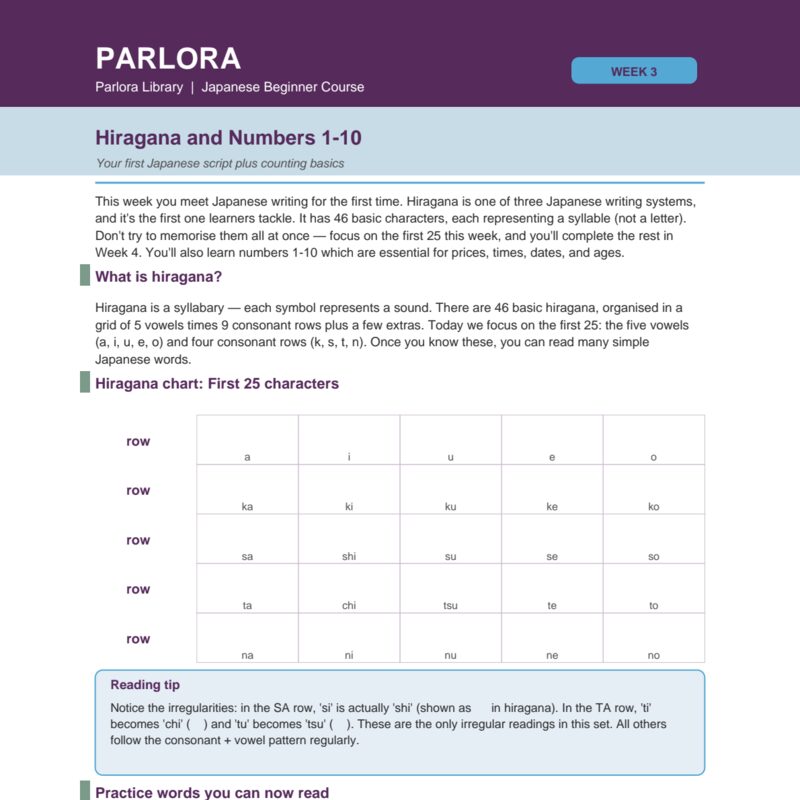 Hiragana and Numbers 1-10