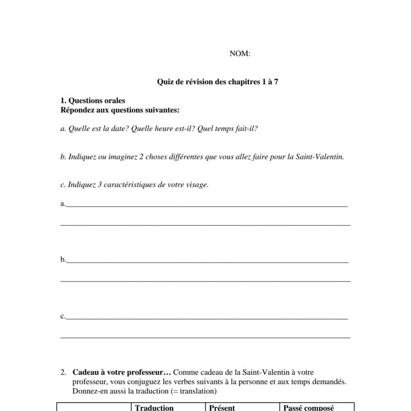 French II:  - Questions orales