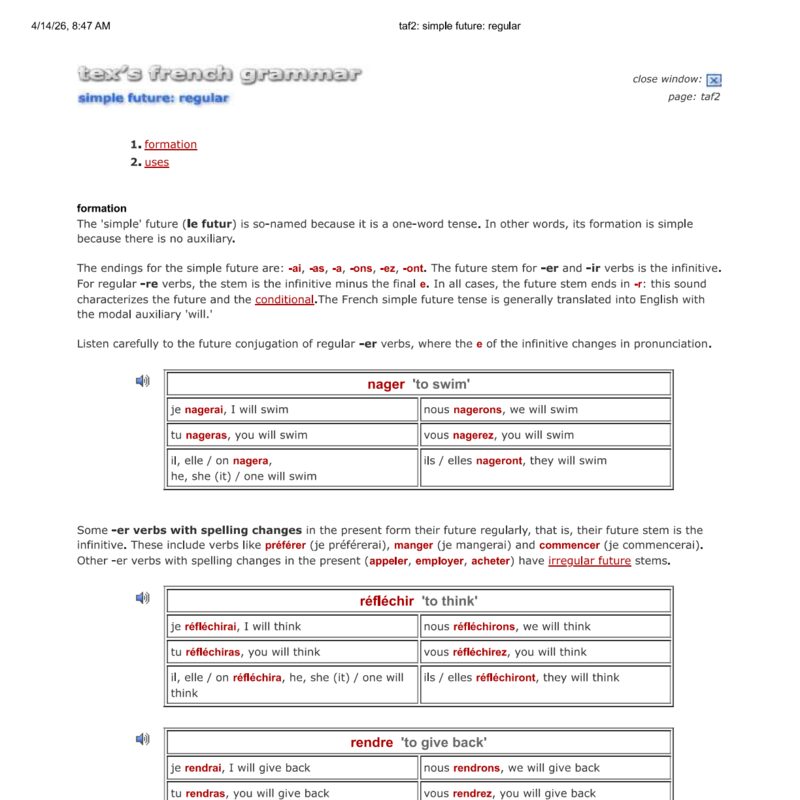 Tex’s French Grammar - futur simple regular