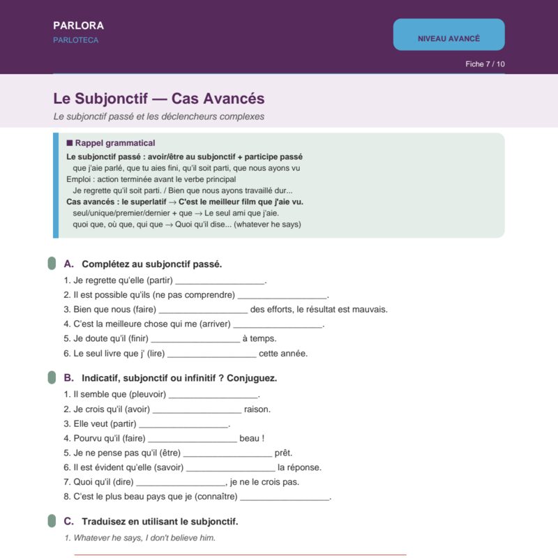 Le Subjonctif - Cas Avancés