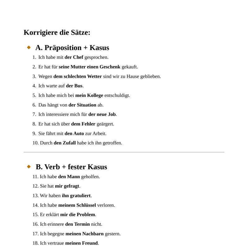 German Case Correction Exercises