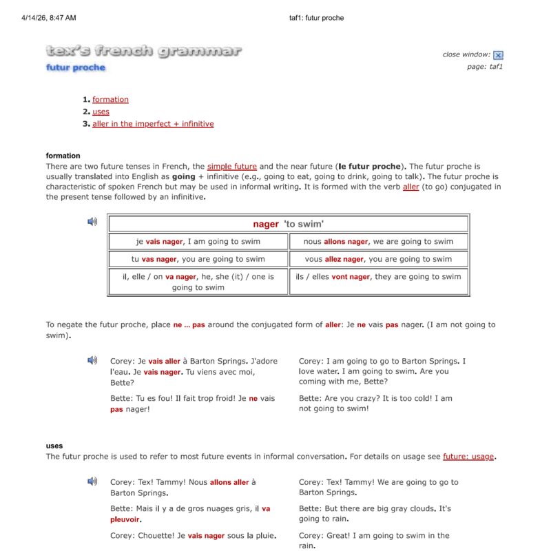 Tex’s French Grammar - futur proche