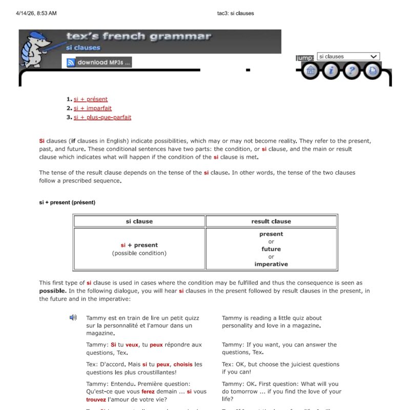 Tex’s French Grammar - Using si-clauses