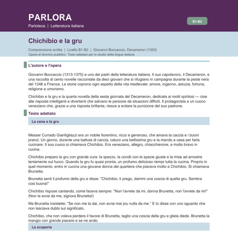 Chichibio e la gru (B1-B2)