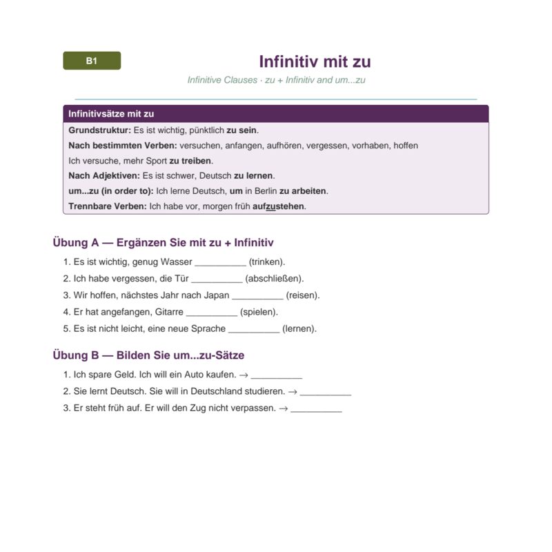 Infinitiv mit zu – Infinitive with zu