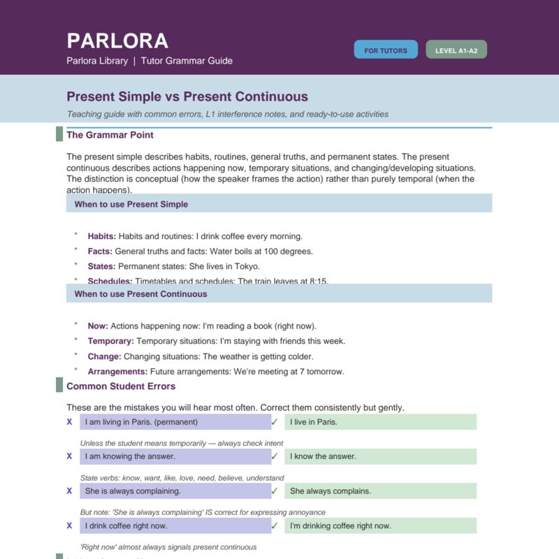 Present Simple vs Present Continuous: Teaching Guide