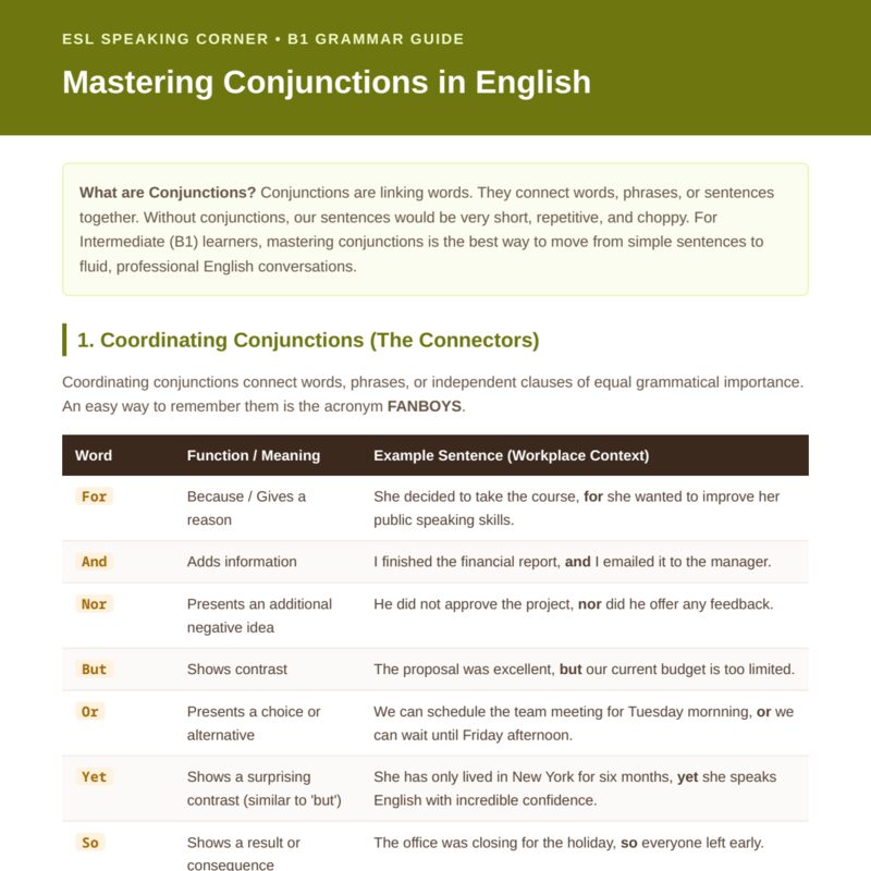 Mastering Conjunctions in English (B1 Grammar Guide)