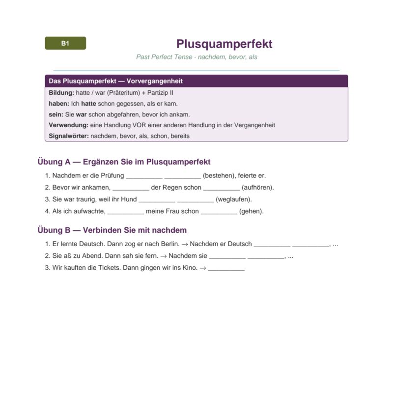 Plusquamperfekt – Past Perfect