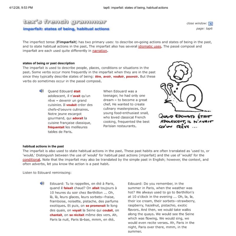 Tex’s French Grammar - imperfect states of being, habitual actions