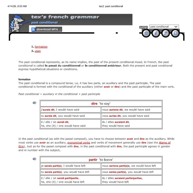 Tex’s French Grammar - Conditionel passe