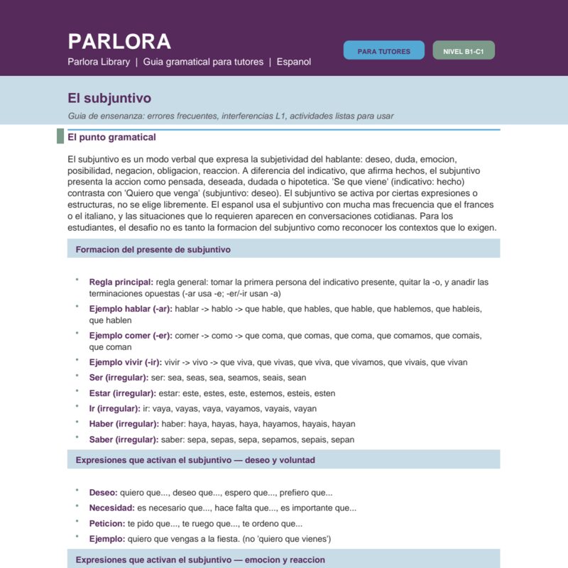 El Subjuntivo: Guia de ensenanza
