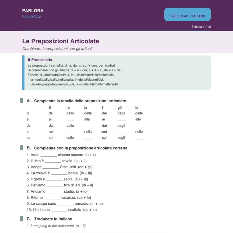 Le Preposizioni Articolate