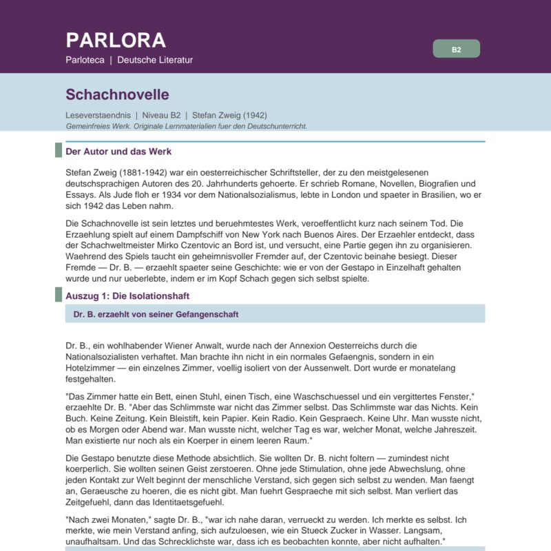 Schachnovelle: Textauszug und Verstehensfragen